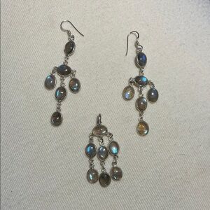 Elegant Silver and Moonstone Earrings and Pendant